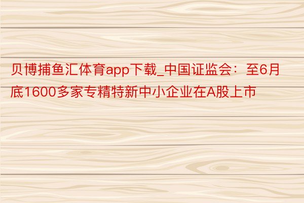 贝博捕鱼汇体育app下载_中国证监会：至6月底1600多家专精特新中小企业在A股上市