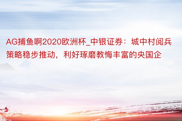 AG捕鱼啊2020欧洲杯_中银证券：城中村阅兵策略稳步推动，利好琢磨教悔丰富的央国企