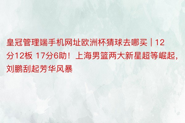 皇冠管理端手机网址欧洲杯猜球去哪买 | 12分12板 17分6助！上海男篮两大新星超等崛起，刘鹏刮起芳华风暴