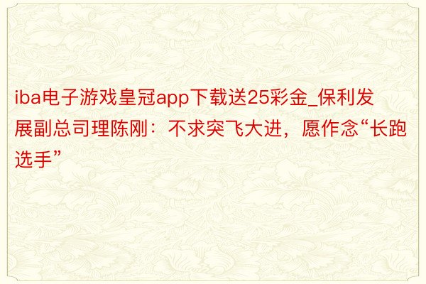 iba电子游戏皇冠app下载送25彩金_保利发展副总司理陈刚：不求突飞大进，愿作念“长跑选手”