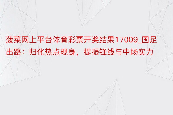 菠菜网上平台体育彩票开奖结果17009_国足出路：归化热点现身，提振锋线与中场实力