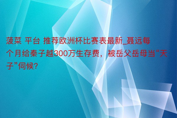 菠菜 平台 推荐欧洲杯比赛表最新_聂远每个月给秦子越300万生存费，被岳父岳母当“天子”伺候？