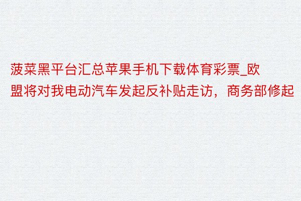 菠菜黑平台汇总苹果手机下载体育彩票_欧盟将对我电动汽车发起反补贴走访，商务部修起