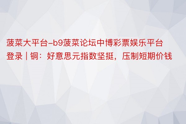 菠菜大平台-b9菠菜论坛中博彩票娱乐平台登录 | 铜:好意思元指数坚挺,压制短期价钱